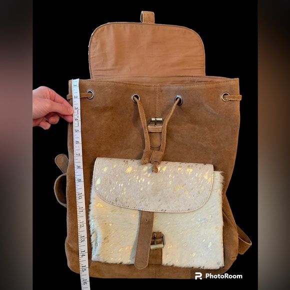 Jane Marie genuine leather cowhide speckle gold backpack - Picture 1 of 12